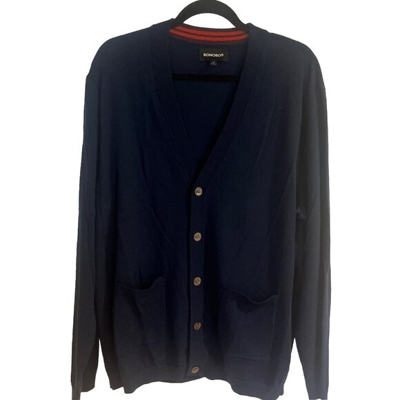 Bonobos 100% Fine Wool Navy Blue Cardigan Sweater Size XL NWOT Preppy Classic - Picture 1 of 8